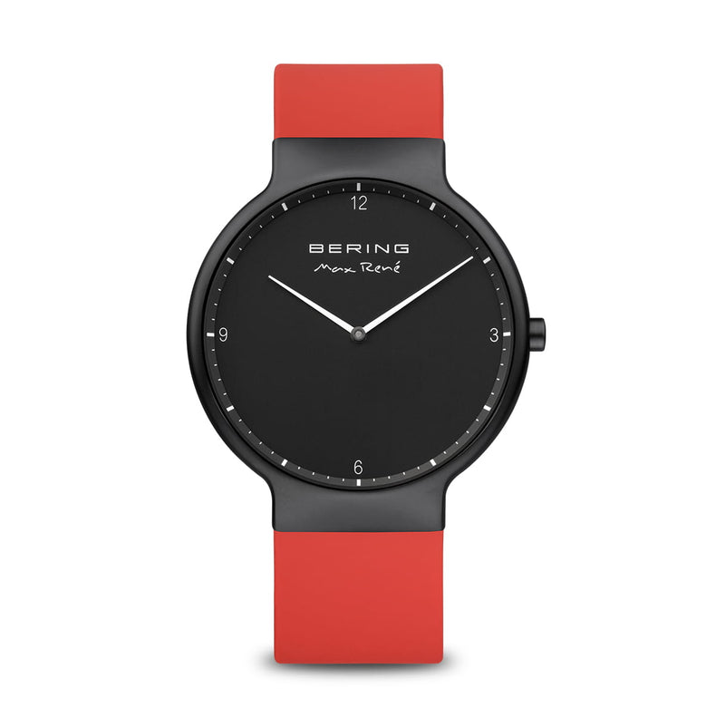 Bering | Max René Matte black 40mm dial with red silicone strap | 15540-523