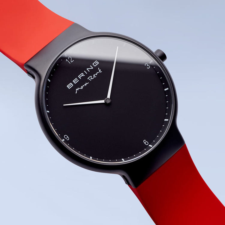 Bering | Max René Matte black 40mm dial with red silicone strap | 15540-523