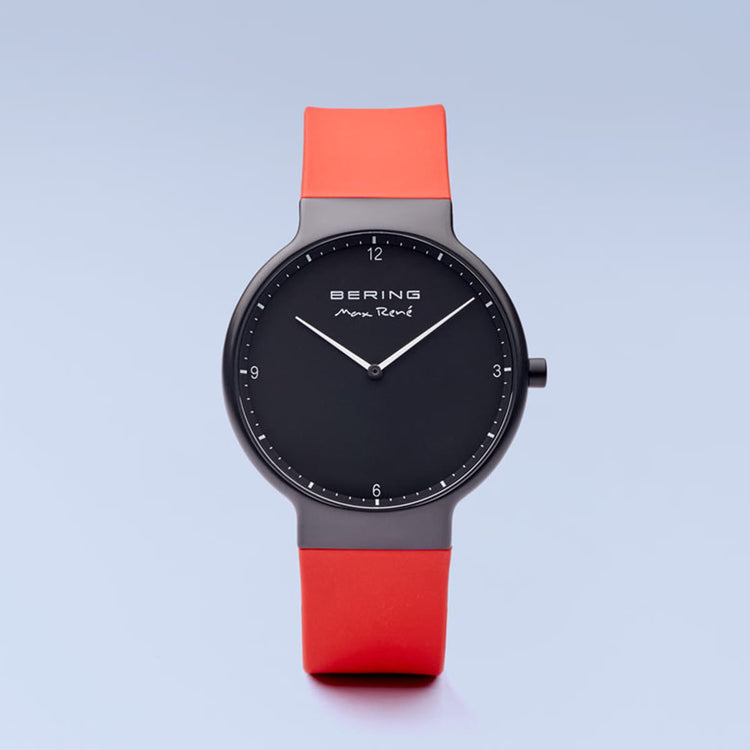 Bering | Max René Matte black 40mm dial with red silicone strap | 15540-523