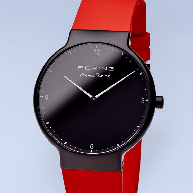 Bering | Max René Matte black 40mm dial with red silicone strap | 15540-523