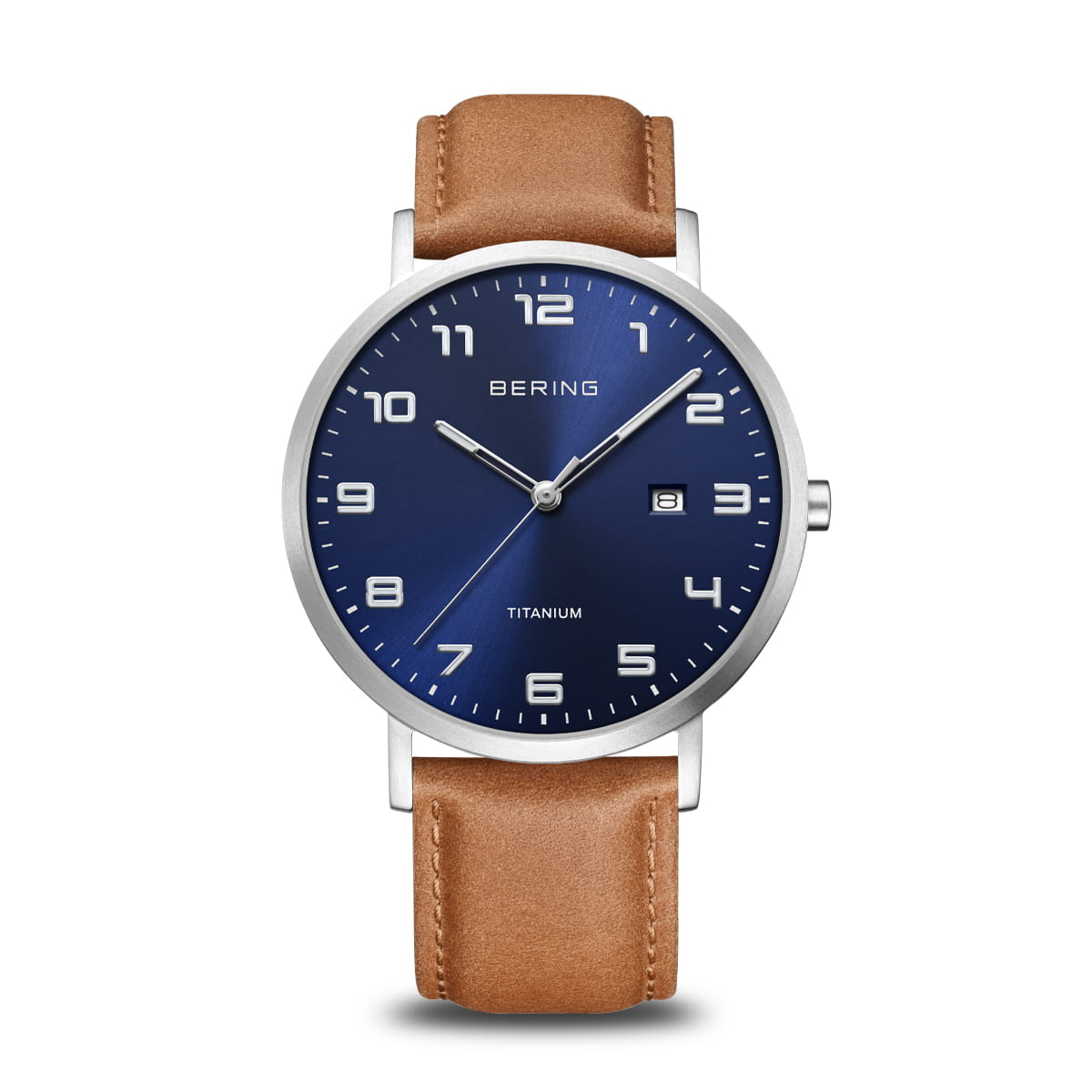 Bering | Titanium brushed silver blue 40mm dial leather band | 18640-567