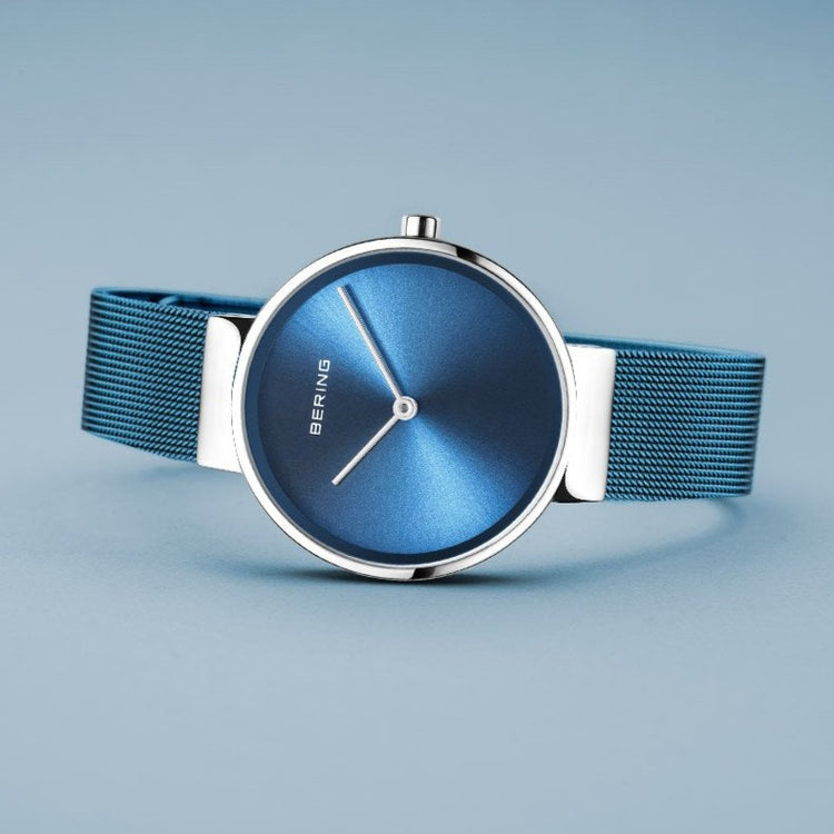 Bering | Classic polished silver blue mesh | 14531-308