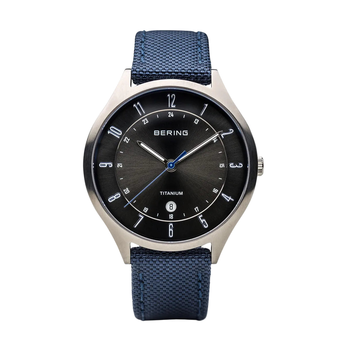 Bering | Titanium brushed silver 39mm dial blue nato | 11739-873