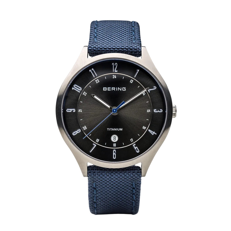 Bering | Titanium brushed silver 39mm dial blue nato | 11739-873