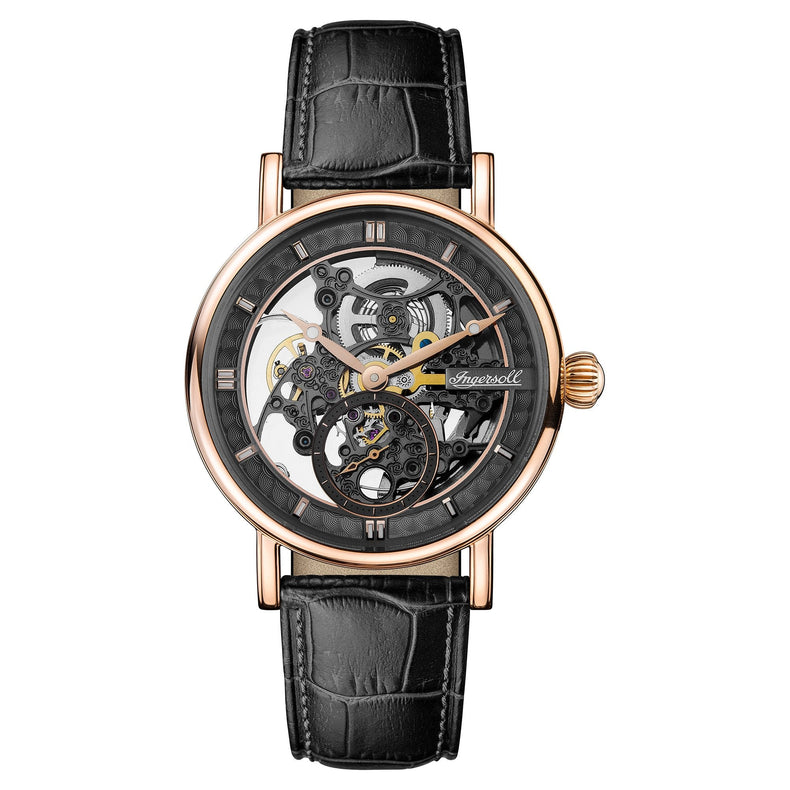 Ingersoll | Herald automatic skeleton black leather 40mm dial | I00403