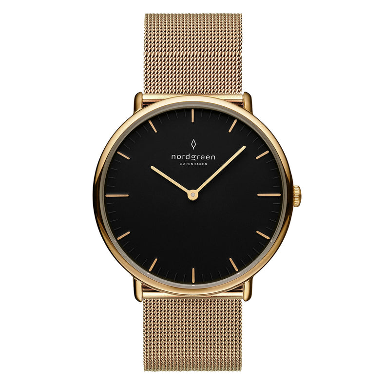 Nordgreen | Native gold  black 32mm dial gold mesh | NR32GOMEGOBL