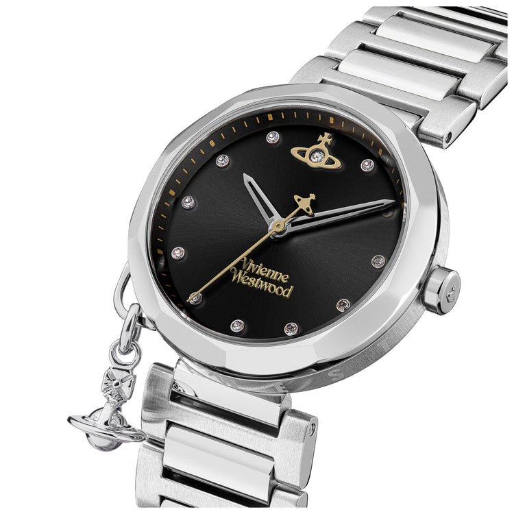 Vivienne Westwood | Poplar silver crystal set black 31mm dial | VV246BKSL