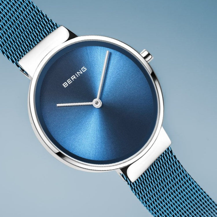 Bering | Classic polished silver blue mesh | 14531-308