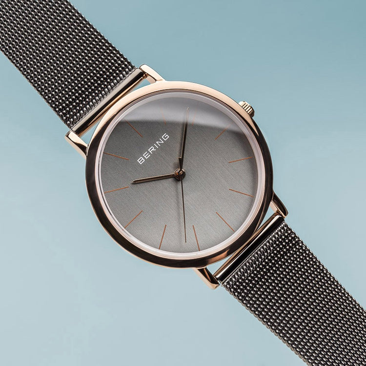 Bering | Classic polished rose gold 36mm dial grey mesh | 13436-369