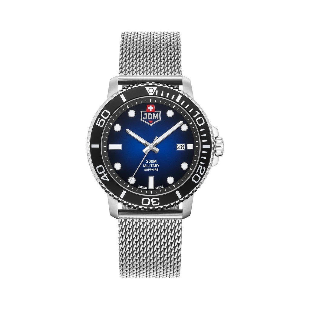 JDM Military | Tango blue silver 44mm dial silver mesh | JDM-WG008-04