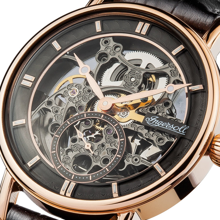Ingersoll | Herald automatic skeleton black leather 40mm dial | I00403