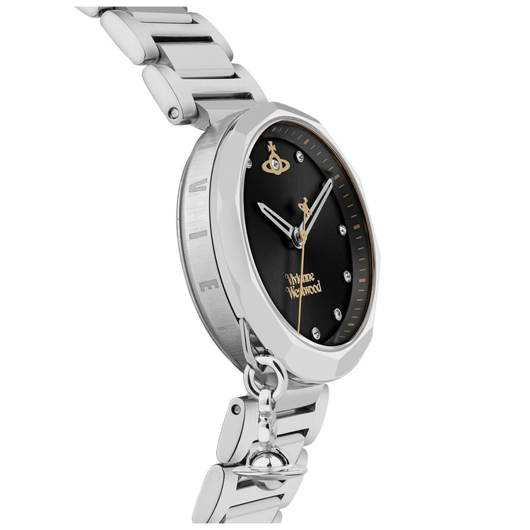 Vivienne Westwood | Poplar silver crystal set black 31mm dial | VV246BKSL