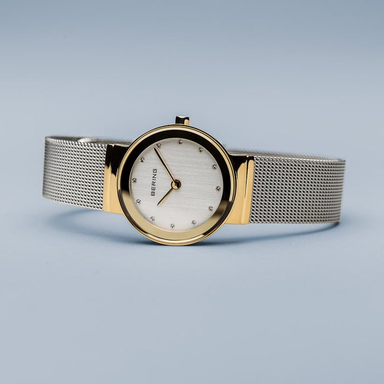 Bering | Classic polished gold silver 26mm dial silver mesh | 10126-001