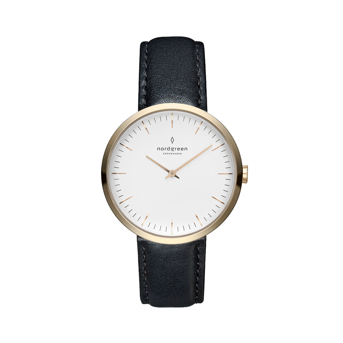 Nordgreen | Infinity gold 32mm white dial black leather | IN32GOLEBLXX