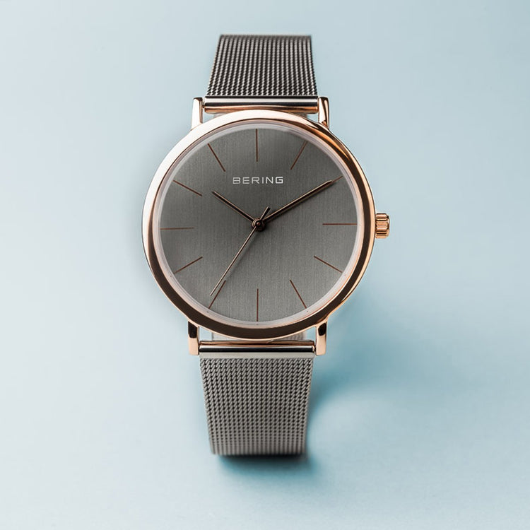 Bering | Classic polished rose gold 36mm dial grey mesh | 13436-369