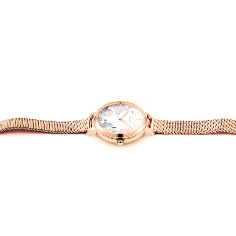 Oui&Me | Petite Fleurette floral rose gold mesh 32mm dial | ME010096