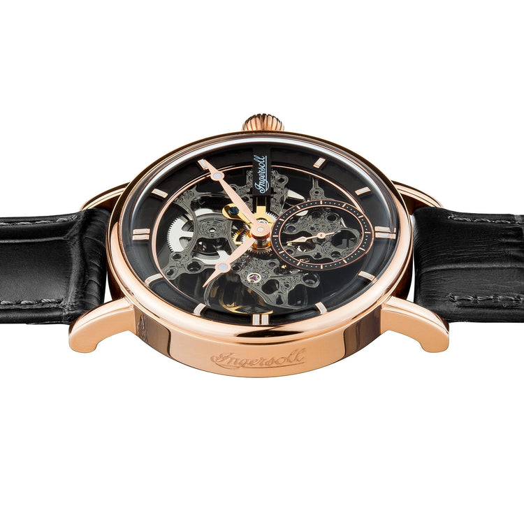 Ingersoll | Herald automatic skeleton black leather 40mm dial | I00403