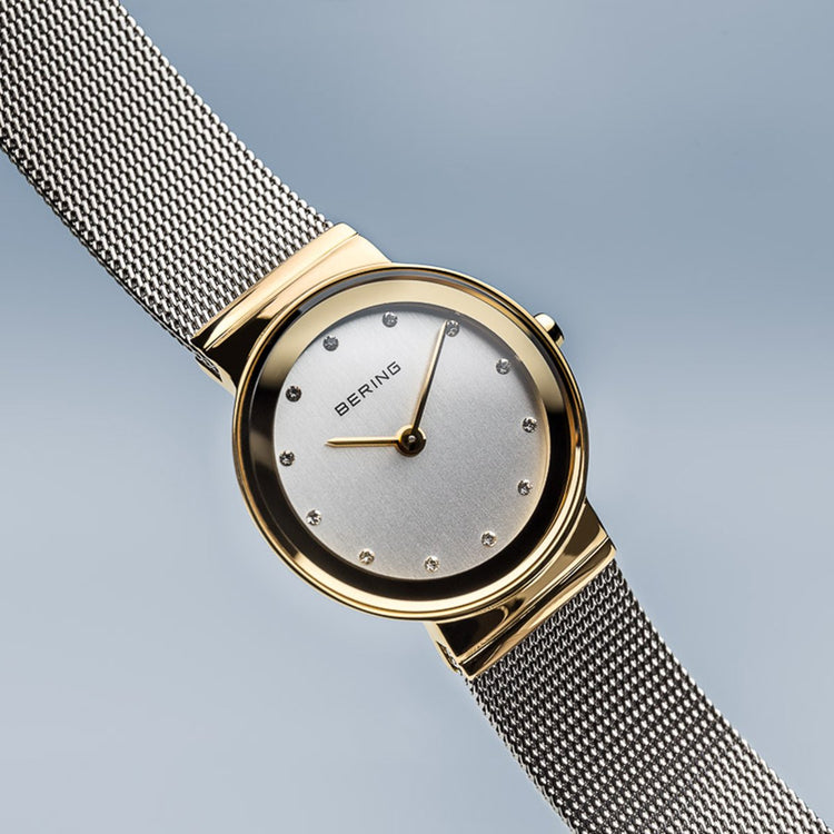 Bering | Classic polished gold silver 26mm dial silver mesh | 10126-001