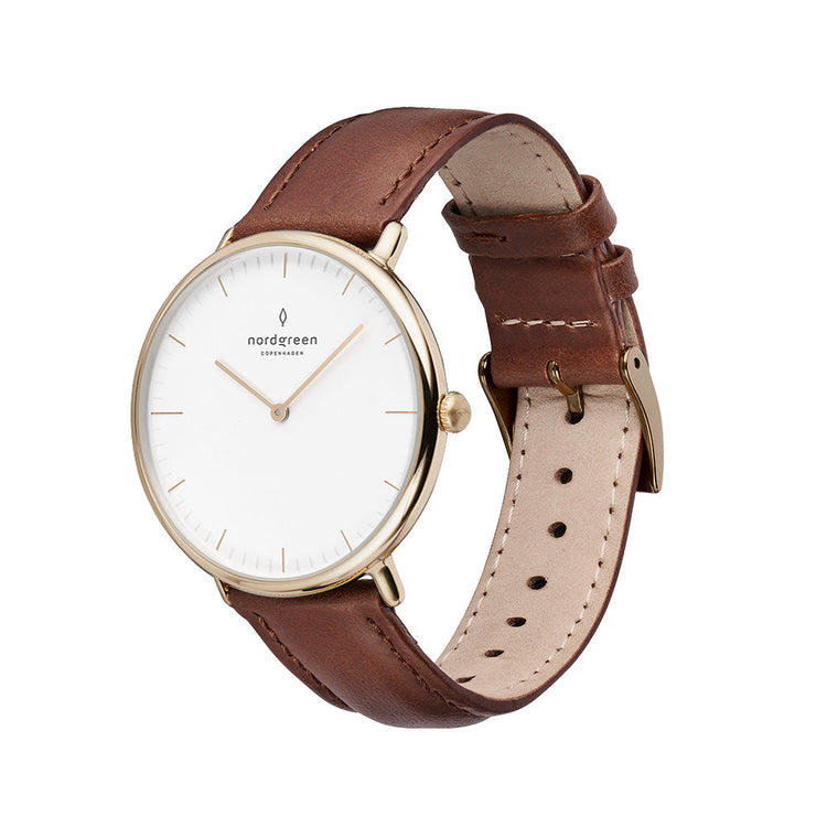Nordgreen | Native gold brown leather 40mm white dial | NR40GOLEBRXX
