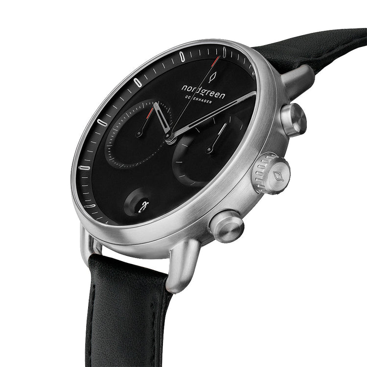 Nordgreen | Pioneer steel black leather 42mm dial | PI42SILEBLBL