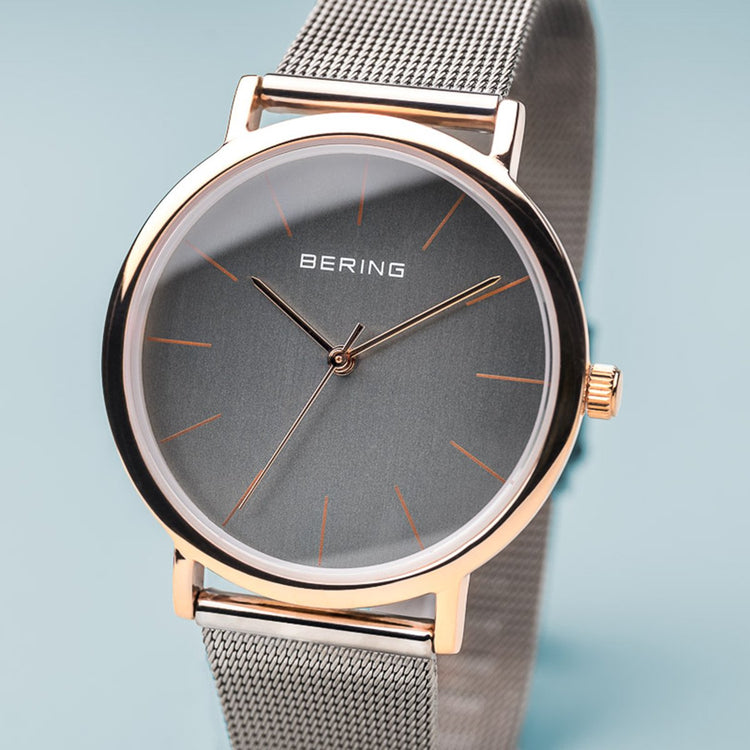 Bering | Classic polished rose gold 36mm dial grey mesh | 13436-369