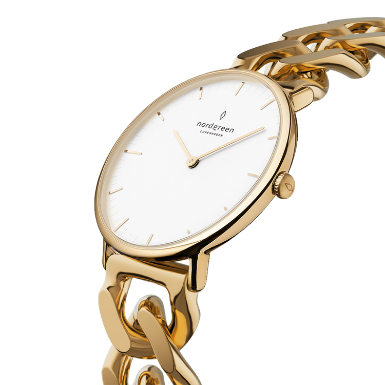 Nordgreen | Native gold 32mm dial gold chain link | NR32GOCHGOXX