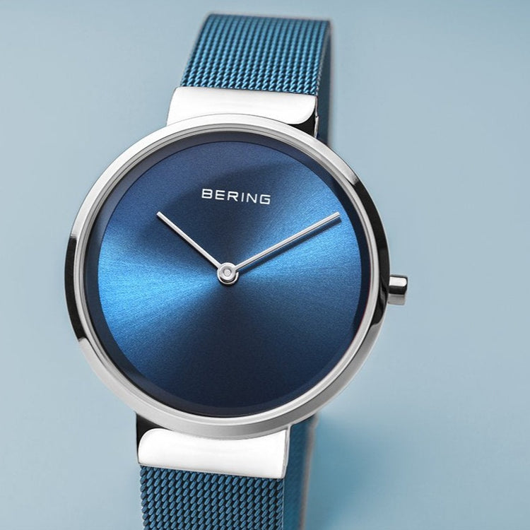Bering | Classic polished silver blue mesh | 14531-308