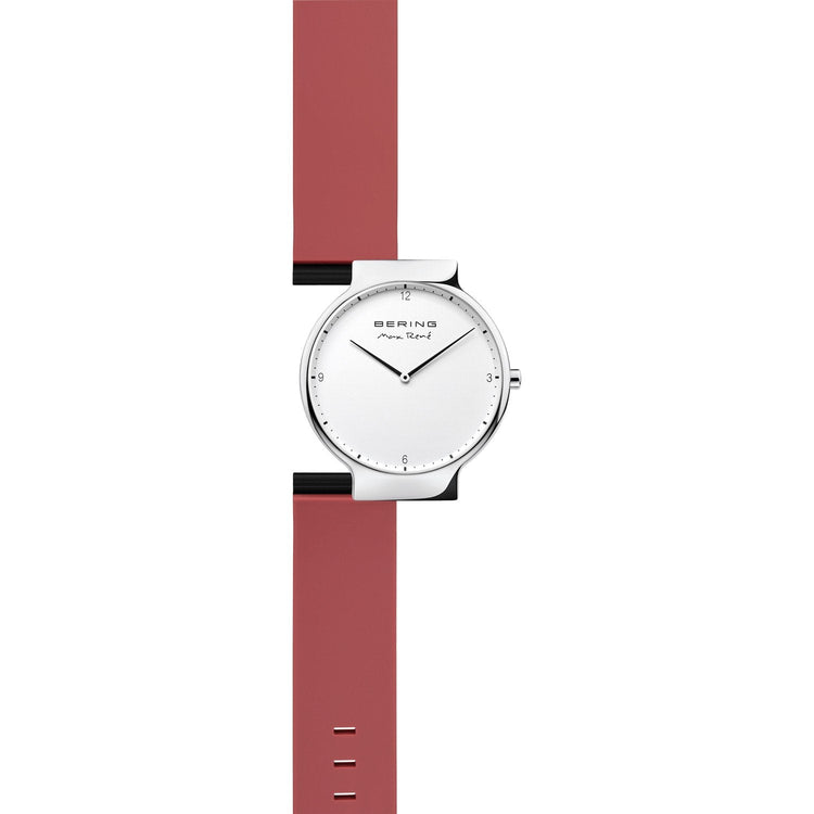 Bering | Max René polished silver 40mm dial with red silicone strap | 15540-500