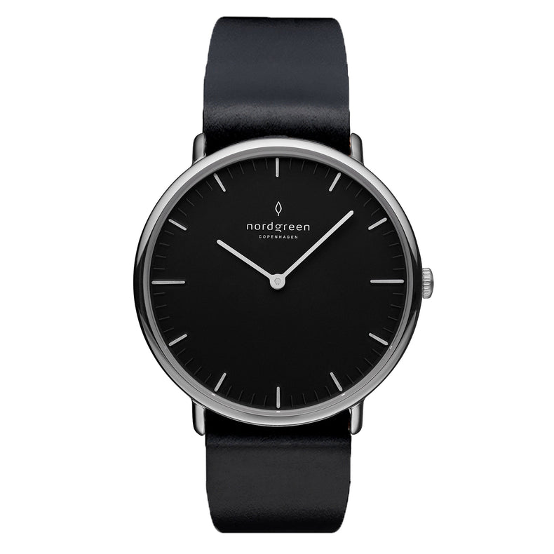 Nordgreen | Native silver 40mm black dial black leather | NR40SIRUBLBL