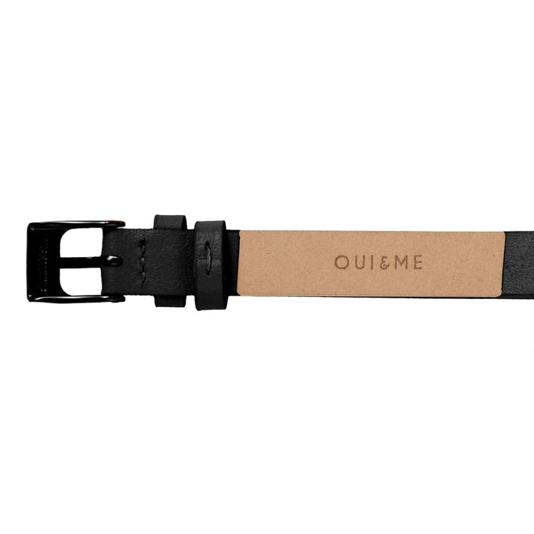 Oui&Me | Petite Fleurette floral black leather 32mm dial | ME010065