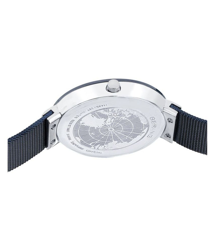 Bering | Ceramic polished silver navy blue 40mm dial and mesh | 11440-387