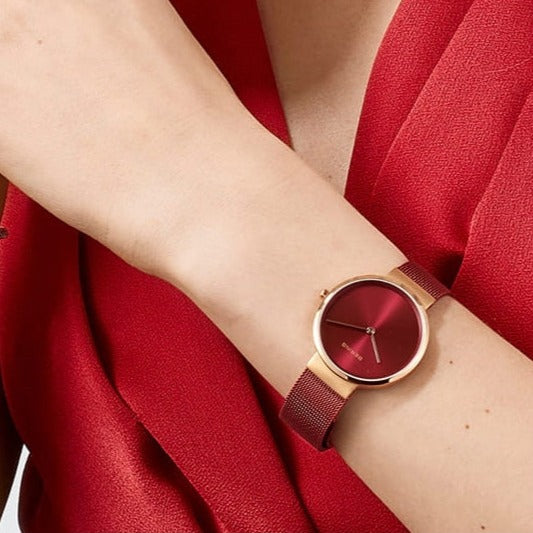 Bering | Classic brushed rose gold 31mm dial red mesh | 14531-363