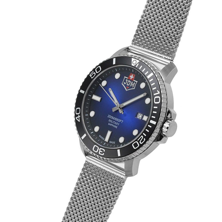 JDM Military | Tango blue silver 44mm dial silver mesh | JDM-WG008-04