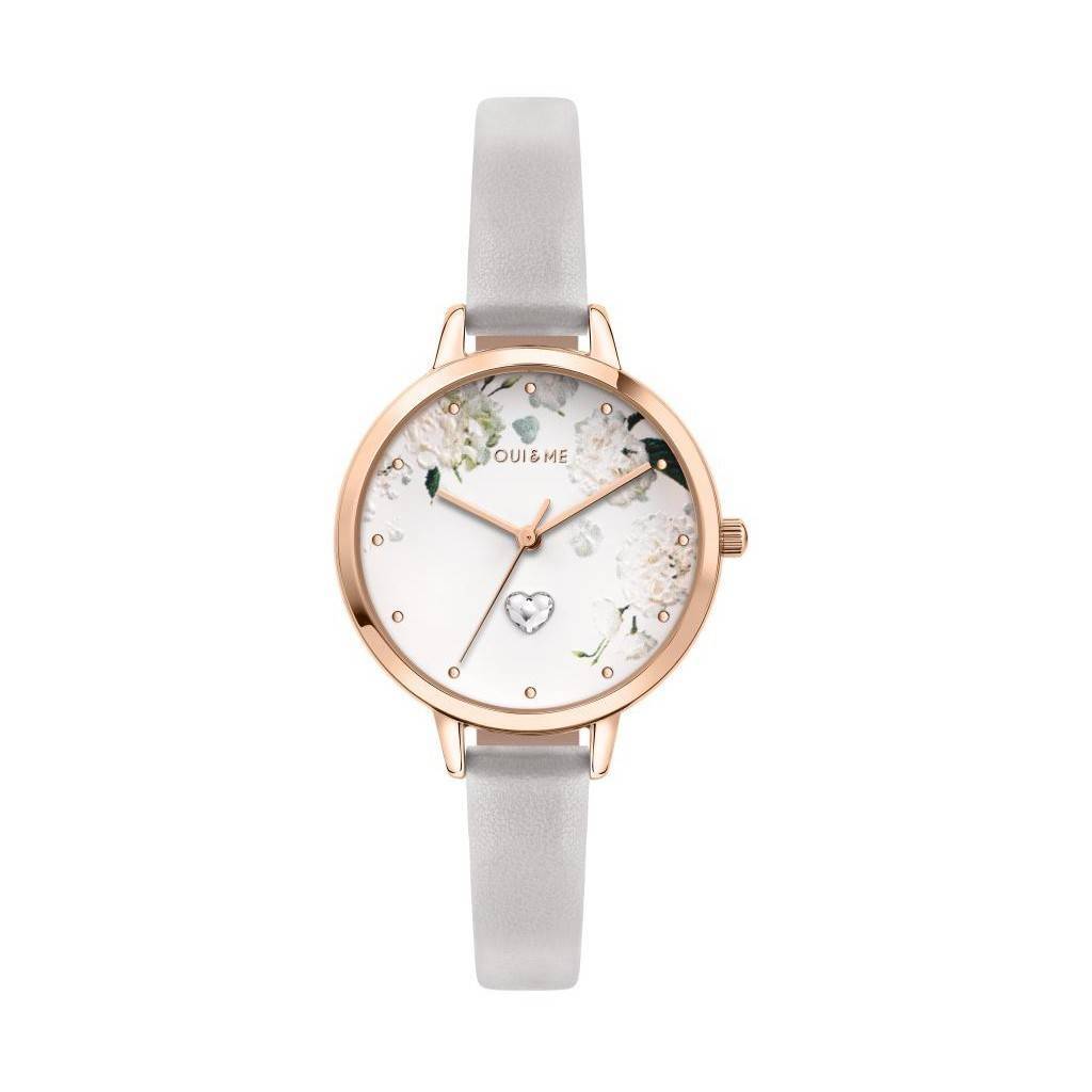 Oui&Me | Petite Fleurette floral white leather 32mm dial | ME010139
