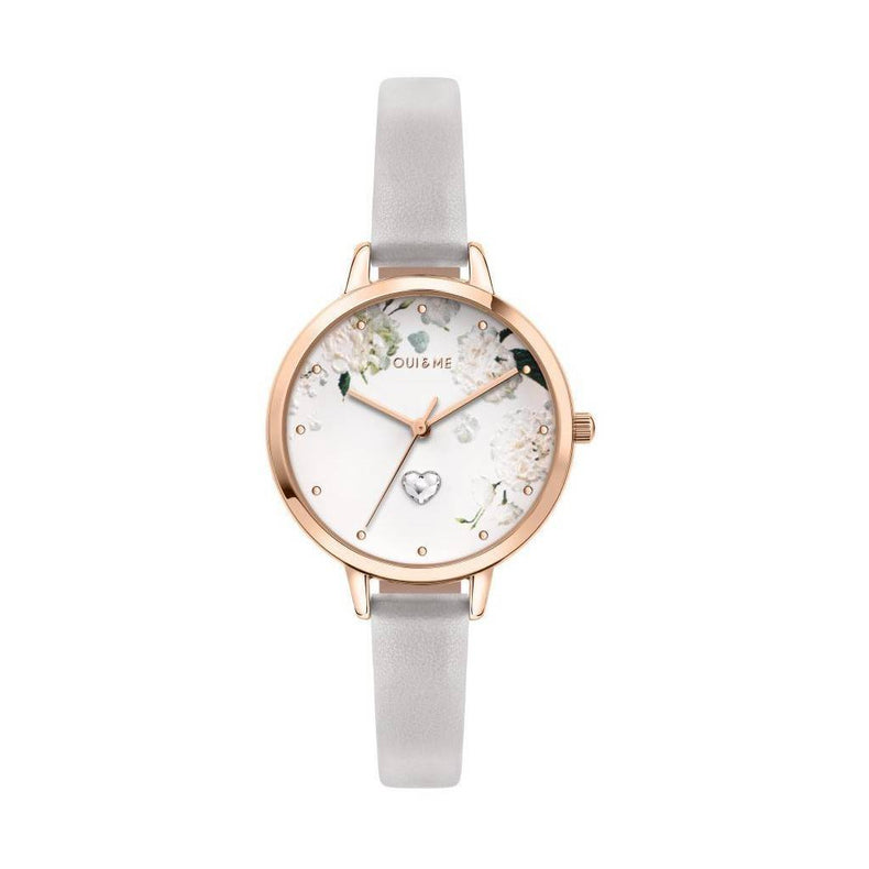 Oui&Me | Petite Fleurette floral white leather 32mm dial | ME010139