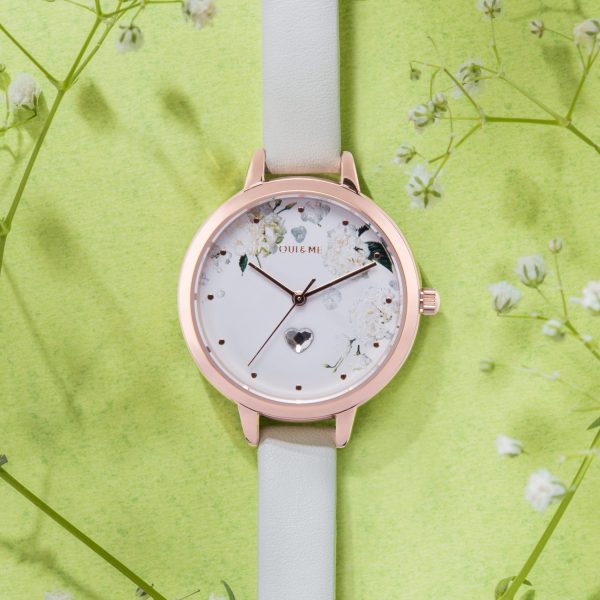 Oui&Me | Petite Fleurette floral white leather 32mm dial | ME010139