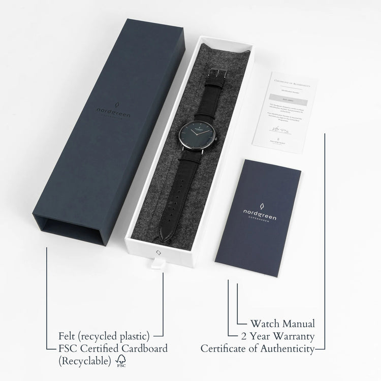 Nordgreen | Native 36mm navy blue dial black leather band | NR40GMLEBLNA