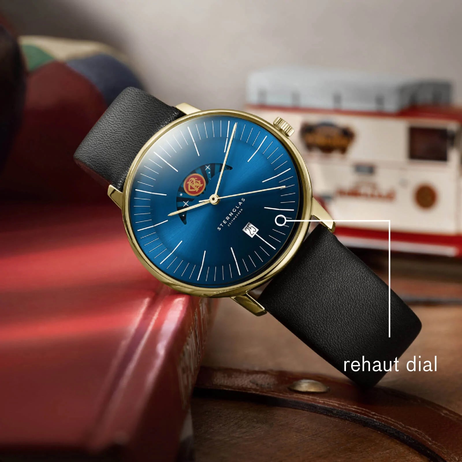 Sternglas Limited edition Roncalli blue 38mm dial black leather