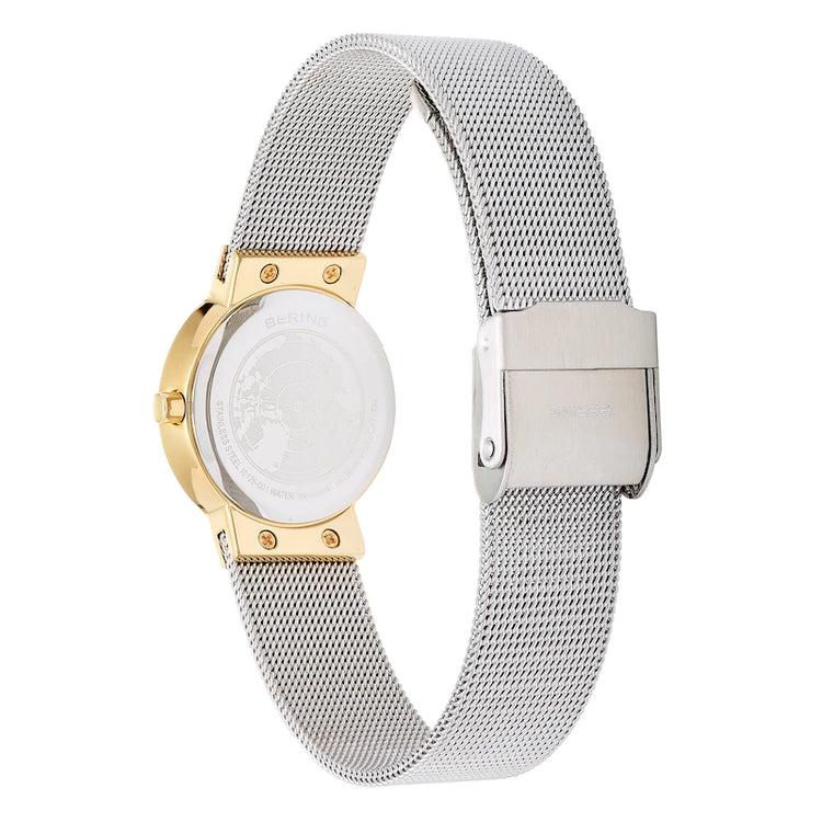Bering | Classic polished gold silver 26mm dial silver mesh | 10126-001
