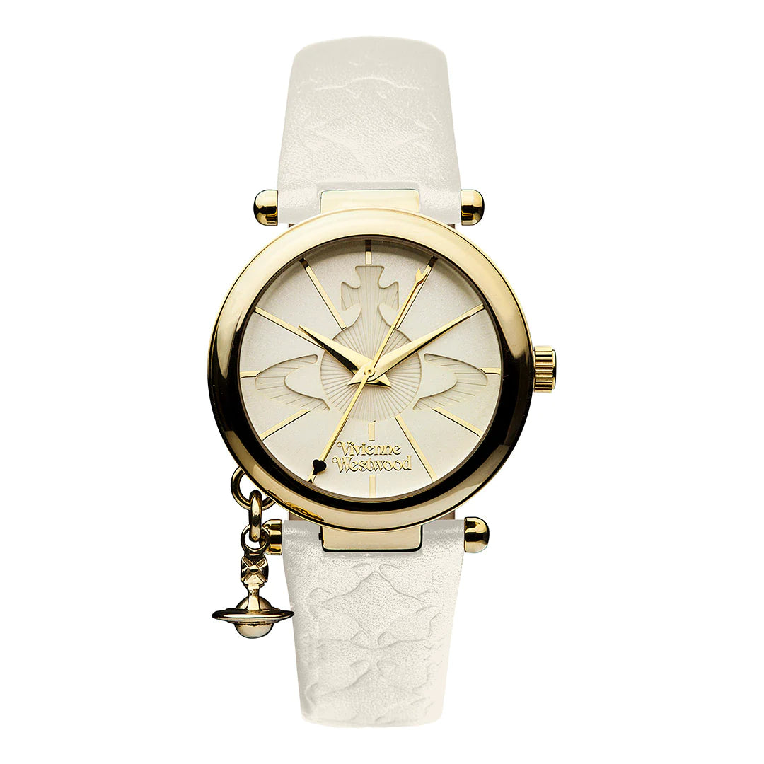 Vivienne Westwood Orb II gold white leather 32mm dial