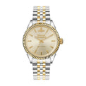 A two-tone Vivienne Westwood Seymour Men's Watch with a gold and silver stainless steel bracelet and a gold-toned dial with the brand's orb logo at 12 o’clock.