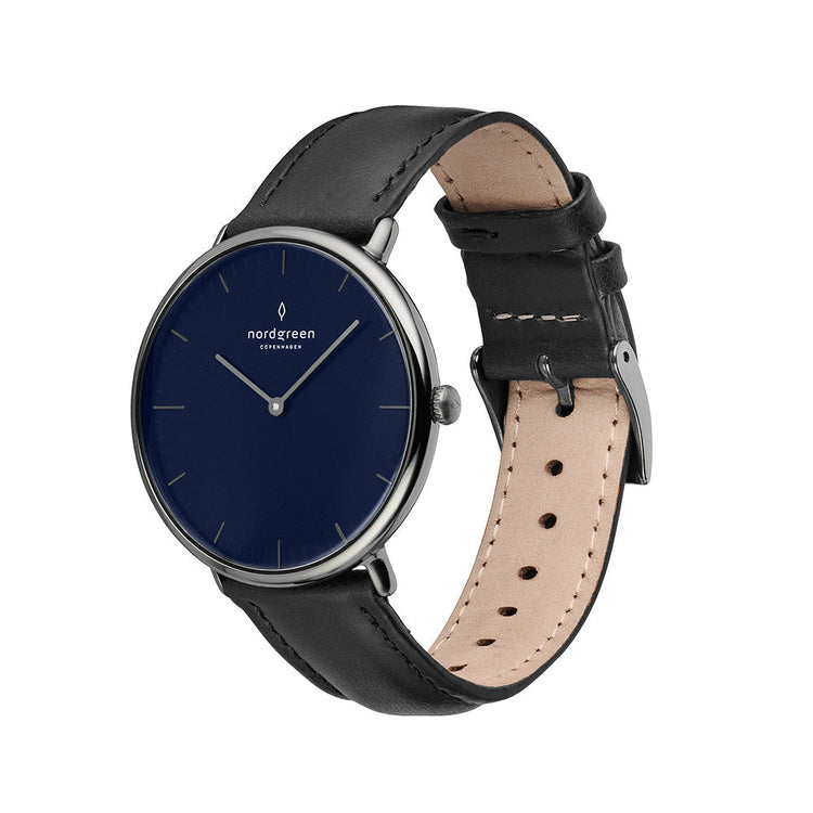 Nordgreen | Native 36mm navy blue dial black leather band | NR40GMLEBLNA