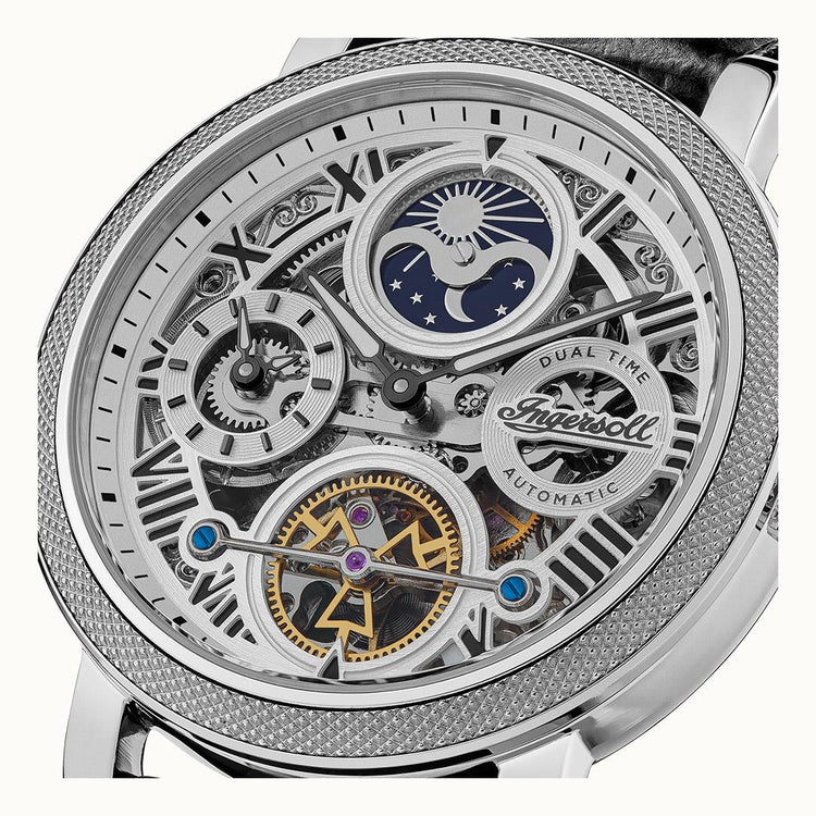 Ingersoll | Row silver 45mm silver dial black leather | I12401