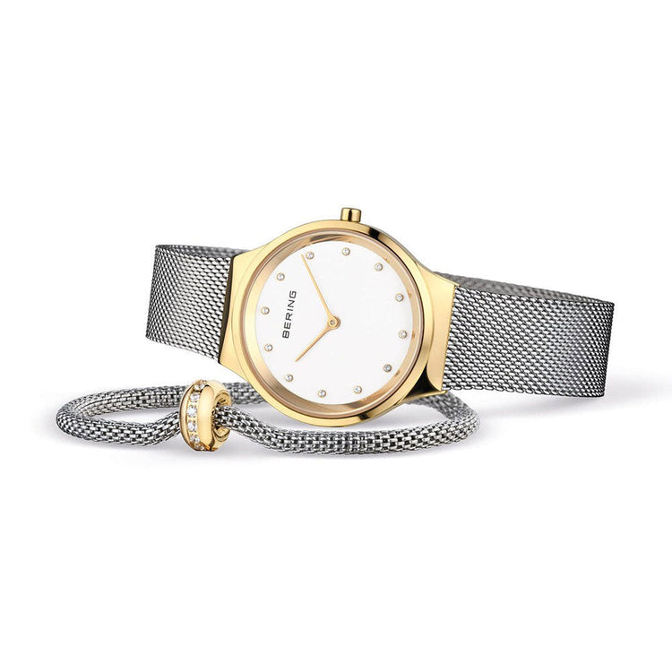 Bering | Classic gift set gold and white 31mm dial with matching bracelet | 12131-010-190-GWP1