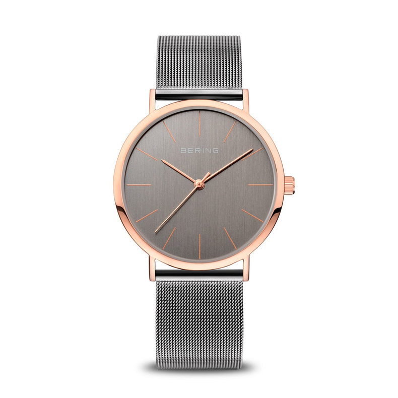 Bering | Classic polished rose gold 36mm dial grey mesh | 13436-369
