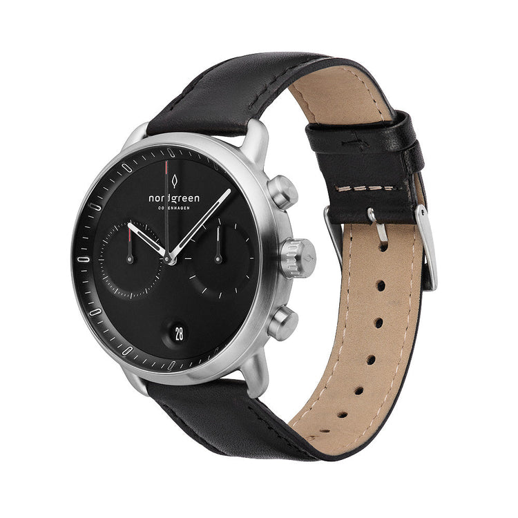 Nordgreen | Pioneer steel black leather 42mm dial | PI42SILEBLBL