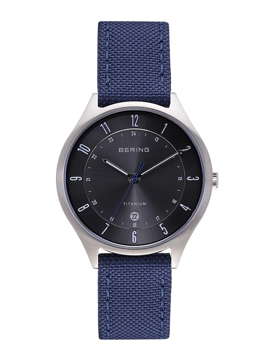 Bering | Titanium brushed silver 39mm dial blue nato | 11739-873