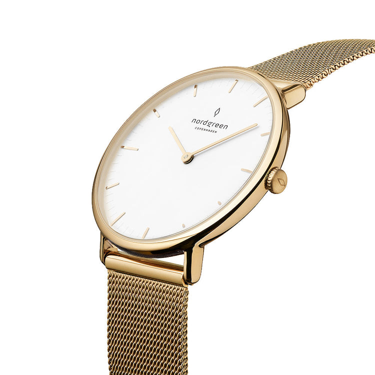 Nordgreen | Native gold 32mm dial gold mesh | NR32GOMEGOXX