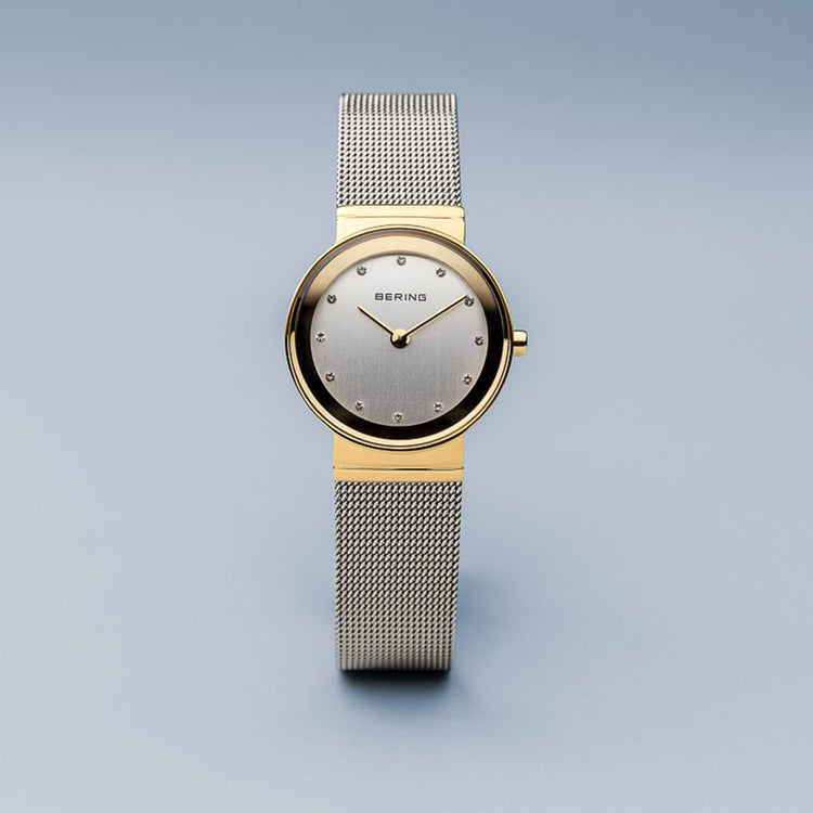 Bering | Classic polished gold silver 26mm dial silver mesh | 10126-001