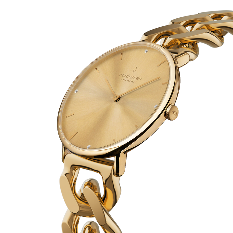Nordgreen | Native gold chain gold crystal 28mm dial | NR28GOCHGOCS